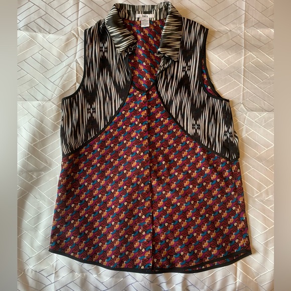 Unique pattern print top designer Bar 3 sleeveless tank blouse XS Small artsy - Picture 2 of 8